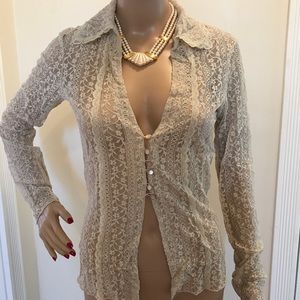 Luna Chix Nordstrom Beige Stretch Lace Top – Vintage -Size Medium